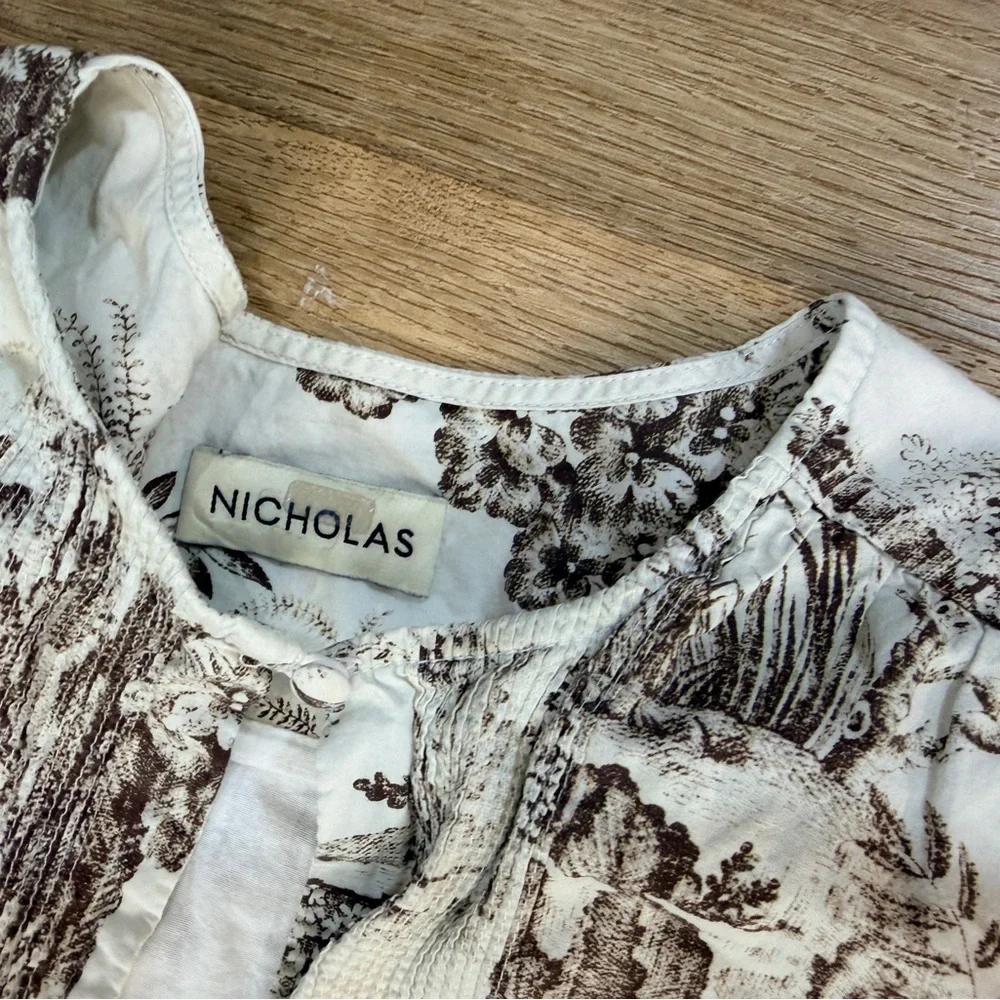 NICHOLAS Jordane White and Brown Floral Sleeveless Maxi Dress
